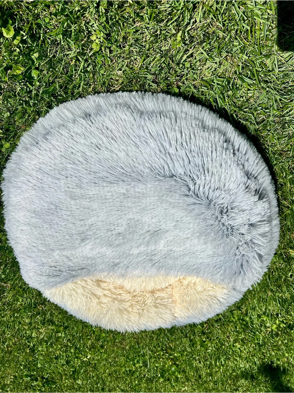 Neutral Cream Gray Cat Dog Pet Bed Cave Snuggly Fur Supersoft Cozy